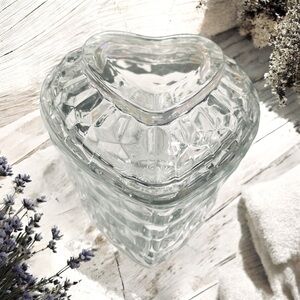 Homco Clear Glass Heart Shaped Small Lidded Trinket Box